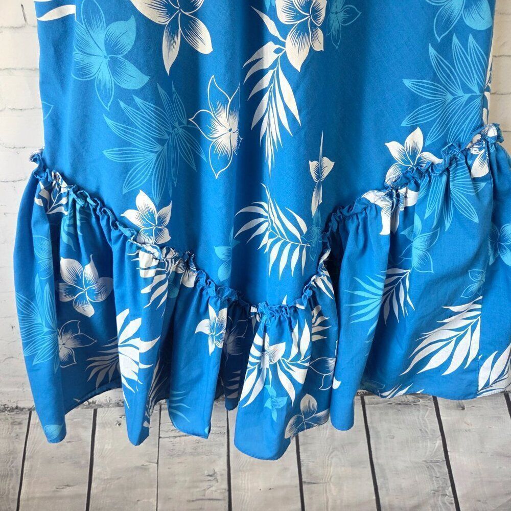 Royal Creations Hawaiian Dress Size S Blue Floral Ruffle V-Neck Vintage Hawaii - Picture 4 of 8
